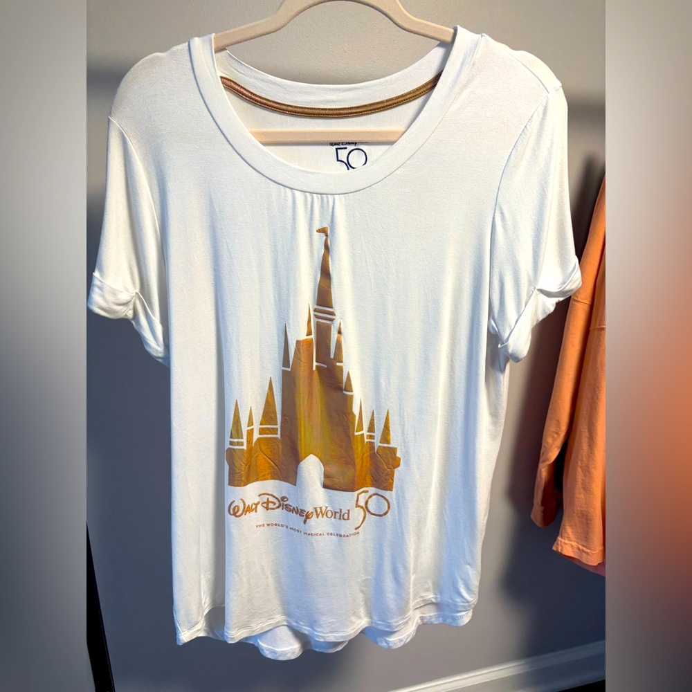 Disney White & Rose Gold 50th Year Anniversary Short Sleeved Top